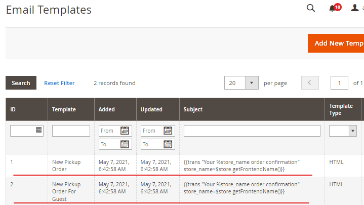 Edit template_magento