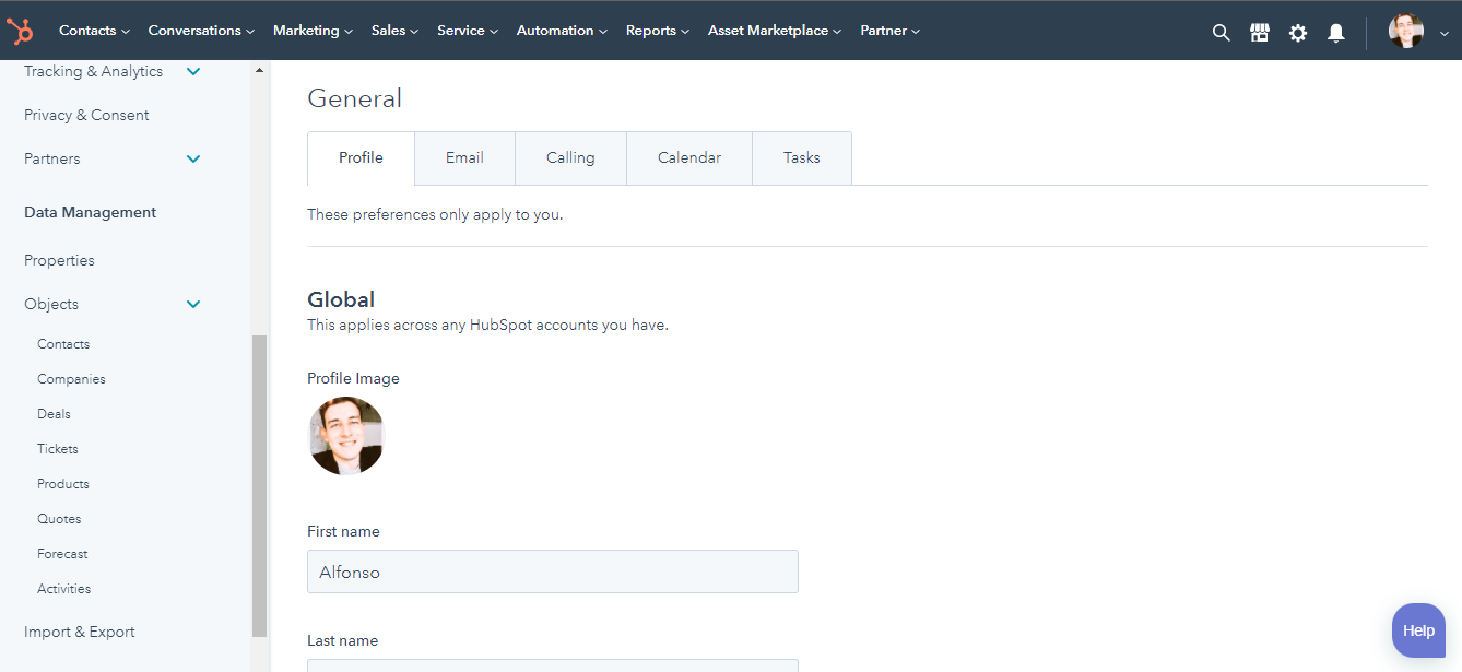settings panel_Hubspot