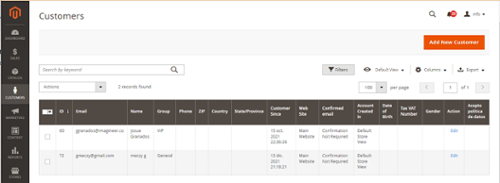 Vista del listado de usuarios_Magento